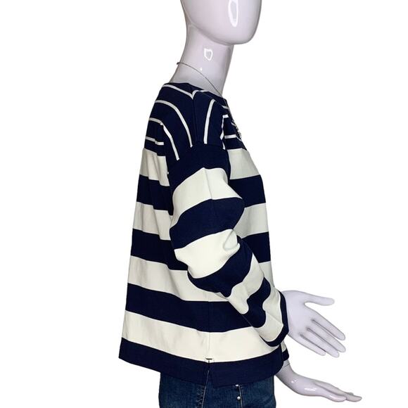 J Crew Top Horizontal Stripes Blue/Cream Pullover Size XS Long Sleeve - Picture 4 of 9